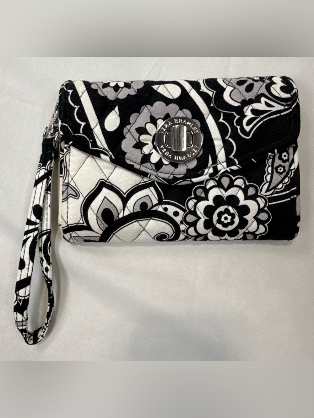 Vera Bradley Black & White Floral Quilted Wristlet